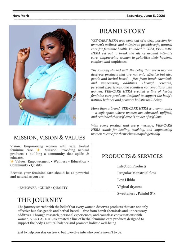 Vee-Care Hera founder — herbal feminine wellness brand, Ghana